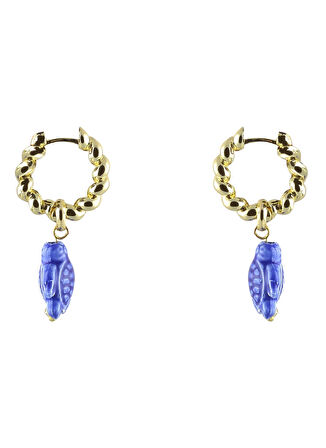 Ponponiere Altın - Mavi Küpe Lola Turtle Earrings
