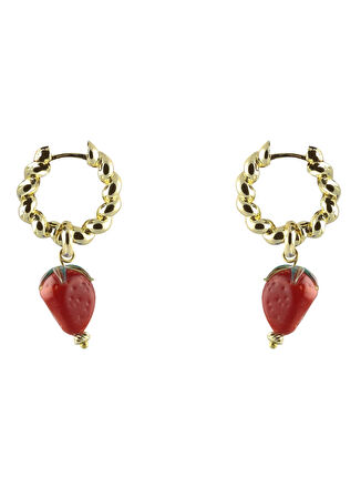 Ponponiere Kırmızı - Altın Küpe Lola Strawberry Earrings