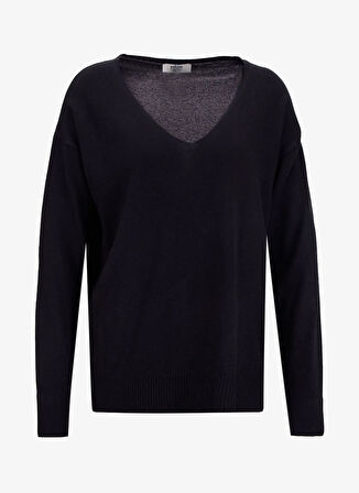 People By Fabrika V Yaka Loose Fit Düz Siyah Kazak Kadın PBF5WL-KZK9519