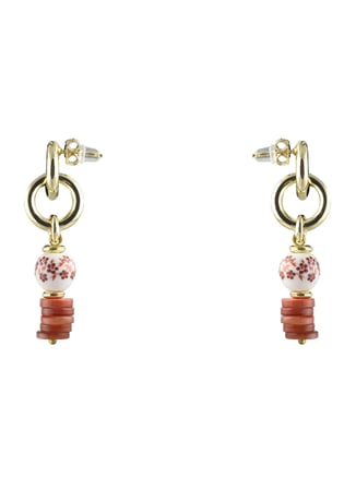 Ponponiere Altın - Mercan - Beyaz Kadın Küpe Akrila Earrings