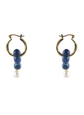 Ponponiere Mavi - Beyaz - Altın Kadın Küpe Asra Earrings