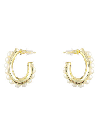 Ponponiere Beyaz - Altın Küpe Sophie Earrings