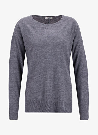 People By Fabrika V Yaka Loose Fit Düz Gri Kazak Kadın PBF5WL-KZK9519