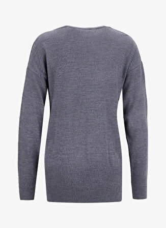 People By Fabrika V Yaka Loose Fit Düz Gri Kazak Kadın PBF5WL-KZK9519