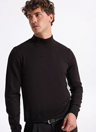 People By Fabrika Polo Yaka Relaxed Düz Siyah Erkek Kazak PBF5WM-KZK 5050