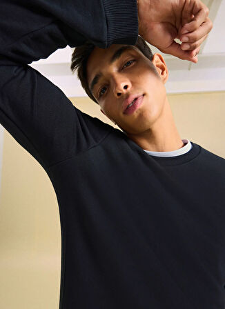 People By Fabrika Bisiklet Yaka Düz Siyah Erkek Sweatshırt PBF5WM-SWT 5055