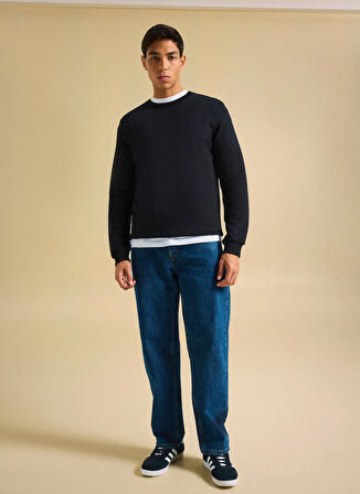 People By Fabrika Bisiklet Yaka Düz Siyah Erkek Sweatshırt PBF5WM-SWT 5055