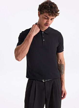 People By Fabrika Düz Siyah Erkek Polo T-Shirt PBF5WM-TST 5022