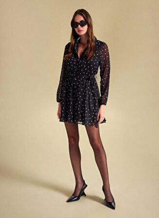 People By Fabrika Yuvarlak Yaka Puantiyeli Beyaz - Siyah Mini Kadın Elbise PBF5WL-ELB0114