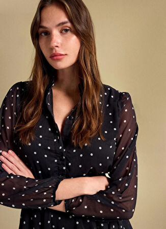 People By Fabrika Yuvarlak Yaka Puantiyeli Beyaz - Siyah Mini Kadın Elbise PBF5WL-ELB0114