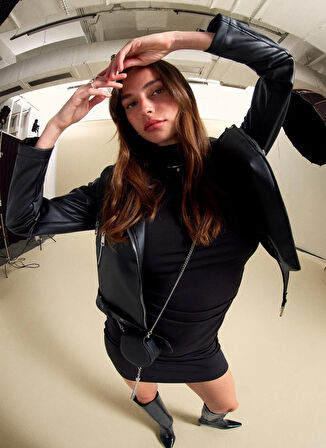 People By Fabrika Siyah Kadın Deri Ceket PBF5WM-CKT 2071