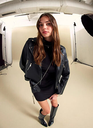 People By Fabrika Siyah Kadın Deri Ceket PBF5WM-CKT 2071