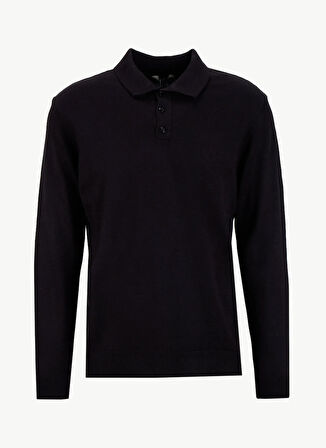 People By Fabrika Polo Yaka Basic Düz Siyah Erkek Kazak PBF5WM-KZK9555