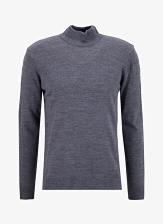 People By Fabrika Dik Yaka Basic Düz Gri Erkek Kazak PBF5WM-KZK9556