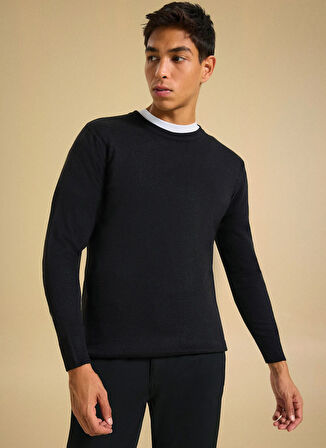 People By Fabrika Bisiklet Yaka Basic Düz Siyah Erkek Kazak PBF5WM-KZK9557