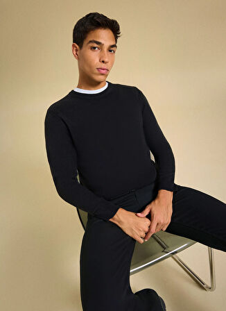 People By Fabrika Bisiklet Yaka Basic Düz Siyah Erkek Kazak PBF5WM-KZK9557