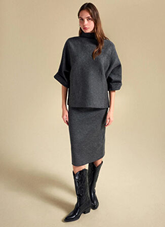 People By Fabrika Yarım balıkçı Yaka Loose Fit Düz Antrasit Kazak Kadın PBF5WL-KZK5103