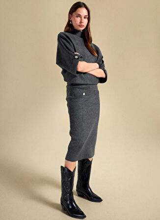 People By Fabrika Yarım balıkçı Yaka Loose Fit Düz Antrasit Kazak Kadın PBF5WL-KZK5103