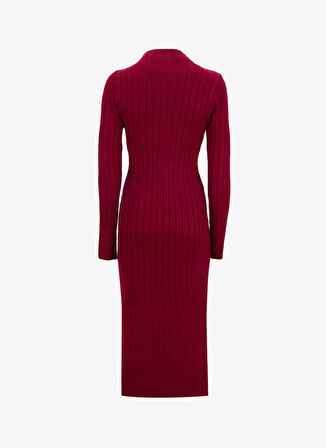 People By Fabrika Yarım balıkçı Yaka Fitilli Bordo Midi Kadın Elbise PBF5WL-ELB5102
