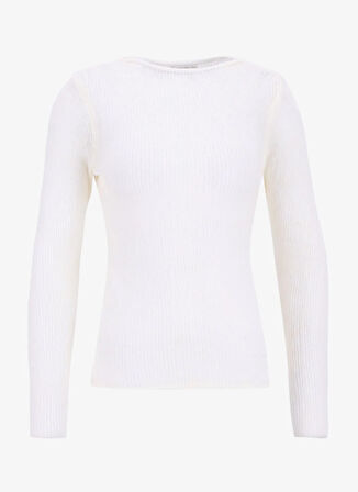 People By Fabrika Kayık Yaka Slim Fit Düz Ekru Kazak Kadın PBF5WL-KZK5100