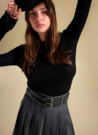 People By Fabrika Kayık Yaka Slim Fit Düz Siyah Kazak Kadın PBF5WL-KZK5100