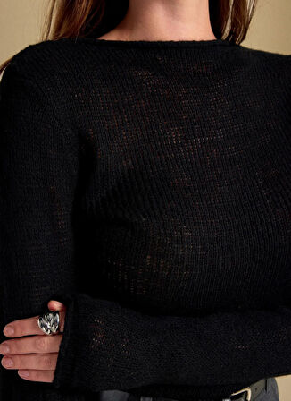 People By Fabrika Kayık Yaka Slim Fit Düz Siyah Kazak Kadın PBF5WL-KZK5100