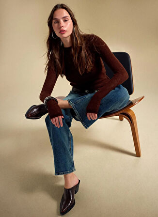 People By Fabrika Kayık Yaka Slim Fit Düz Kahve Kazak Kadın PBF5WL-KZK5100