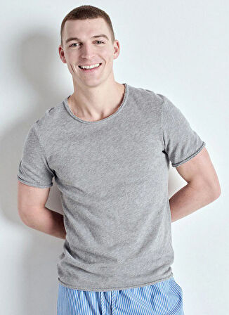 American Vintage Bisiklet Yaka Gri Erkek T-Shirt MSON25TGH25GRISCH