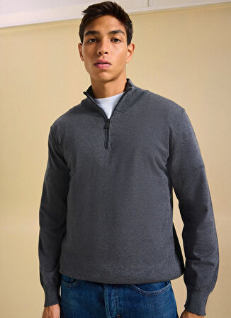 People By Fabrika Dik Yaka Basic Düz Antrasit Erkek Kazak PBF5WM-KZK9537