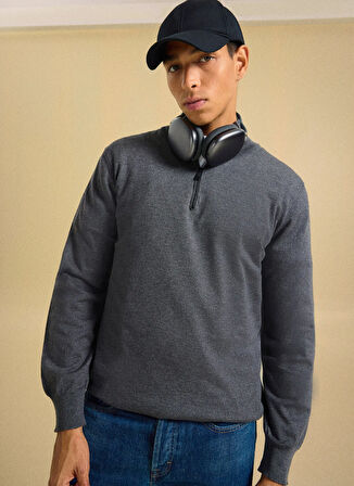 People By Fabrika Dik Yaka Basic Düz Antrasit Erkek Kazak PBF5WM-KZK9537