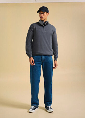 People By Fabrika Dik Yaka Basic Düz Antrasit Erkek Kazak PBF5WM-KZK9537