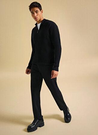 People By Fabrika Dik Yaka Classic Fit Fitilli Siyah Erkek Kazak PBF5WM-KZK9538