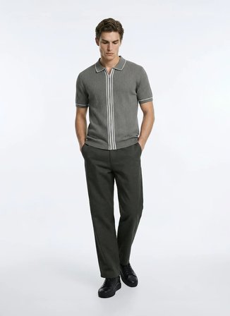 Fabrika Gri Erkek Fermuarlı Slim Fit Fitilli Hırka F6SM-HRK 2556