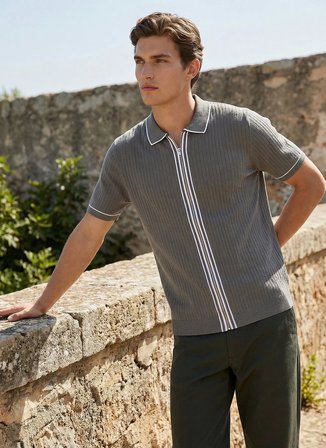 Fabrika Gri Erkek Fermuarlı Slim Fit Fitilli Hırka F6SM-HRK 2556