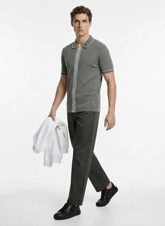 Fabrika Gri Erkek Fermuarlı Slim Fit Fitilli Hırka F6SM-HRK 2556