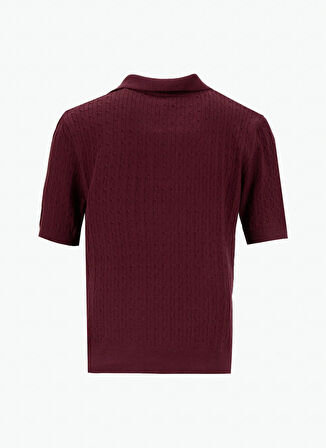 People By Fabrika Gömlek Yaka Basic Düz Bordo Kazak Kadın PBF5WL-KZK9526