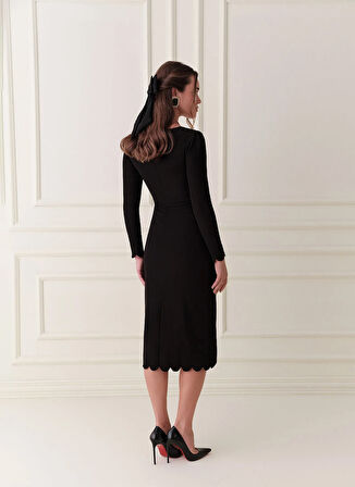 Selyns U Yaka Siyah Midi Kadın Elbise Estella Elbise