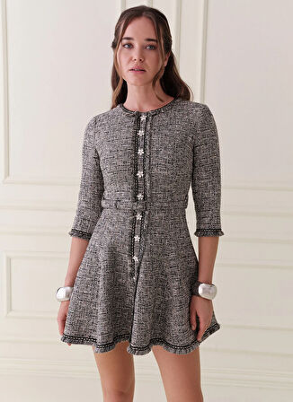 Selyns Bisiklet Yaka Gri Kısa Kadın Elbise Valeria Elbise