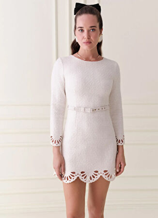 Selyns Bisiklet Yaka Beyaz Kısa Kadın Elbise Luna Elbise