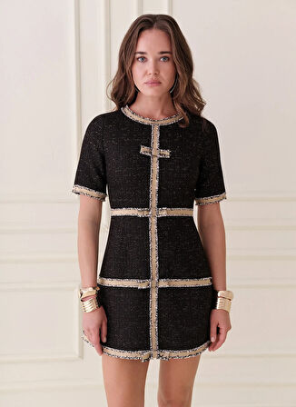 Selyns Bisiklet Yaka Siyah Kısa Kadın Elbise Regalo Elbise