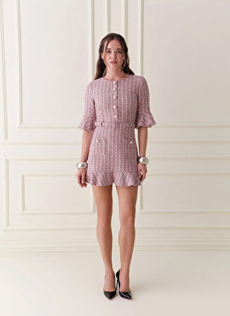 Selyns Bisiklet Yaka Pembe Kısa Kadın Elbise Rosata Elbise