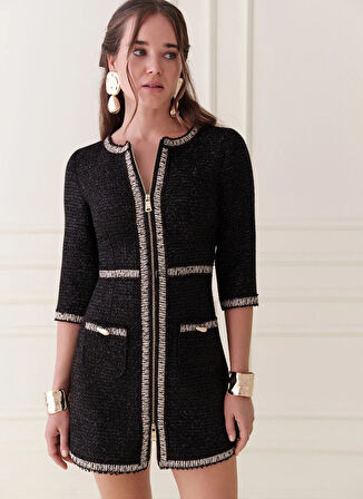 Selyns Bisiklet Yaka Siyah Kısa Kadın Elbise Mariela Elbise