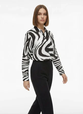 Fabrika Siyah Kadın Loose Fit Desenli Gömlek F6SL-GML0102