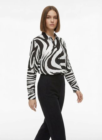 Fabrika Siyah Kadın Loose Fit Desenli Gömlek F6SL-GML0102