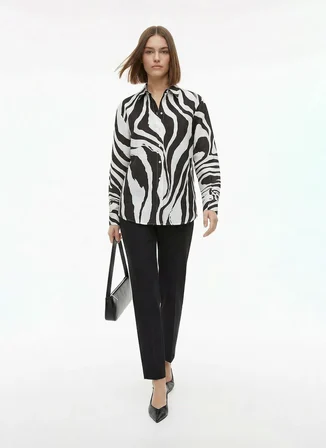 Fabrika Siyah Kadın Loose Fit Desenli Gömlek F6SL-GML0102
