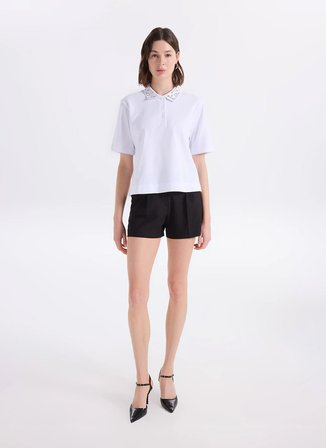 Fabrika Düz Beyaz Kadın Polo T-Shirt