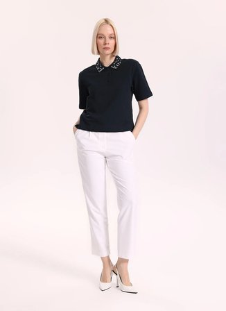 Fabrika Düz Lacivert Kadın Polo T-Shirt