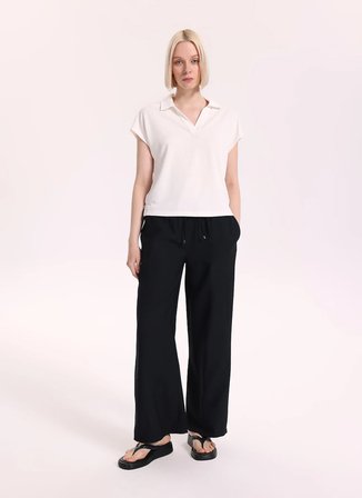Fabrika Lastikli Bel Loose Fit Siyah Kadın Pantolon F6SL-PNT0370