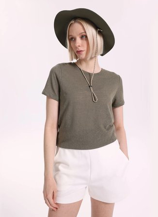 Fabrika Bisiklet Yaka Düz Haki Kadın T-Shirt F6SL-TST0355