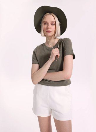 Fabrika Bisiklet Yaka Düz Haki Kadın T-Shirt F6SL-TST0355